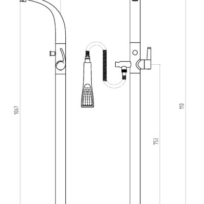 Flume Floor Mounted Bath Shower Mixer Technical Drawing