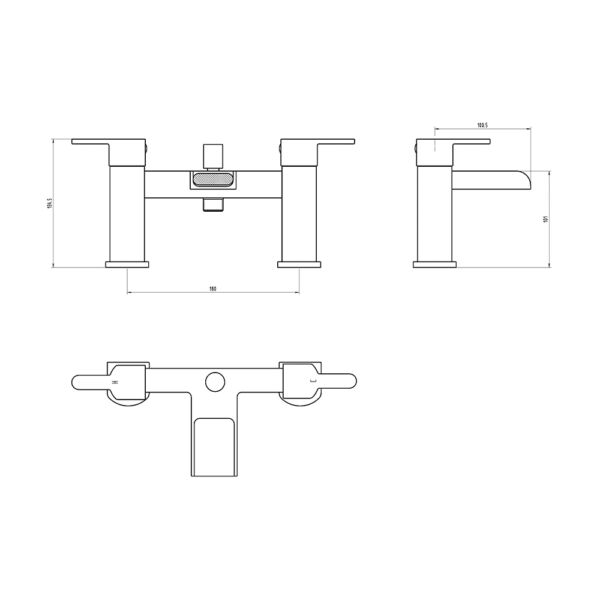 Deluge Bath Shower Mixer Technical Drawing