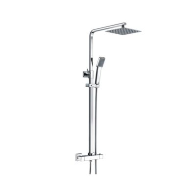 Square shower pole with hand shower and fixed square rain shower head