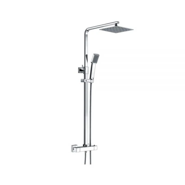 Square shower pole with hand shower and fixed square rain shower head