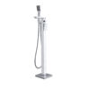 Square floor mounted bath shower mixer in chrome with hand shower