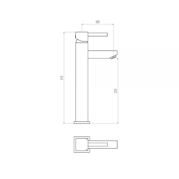 Black High Rise Basin Mixer Technical Drawing