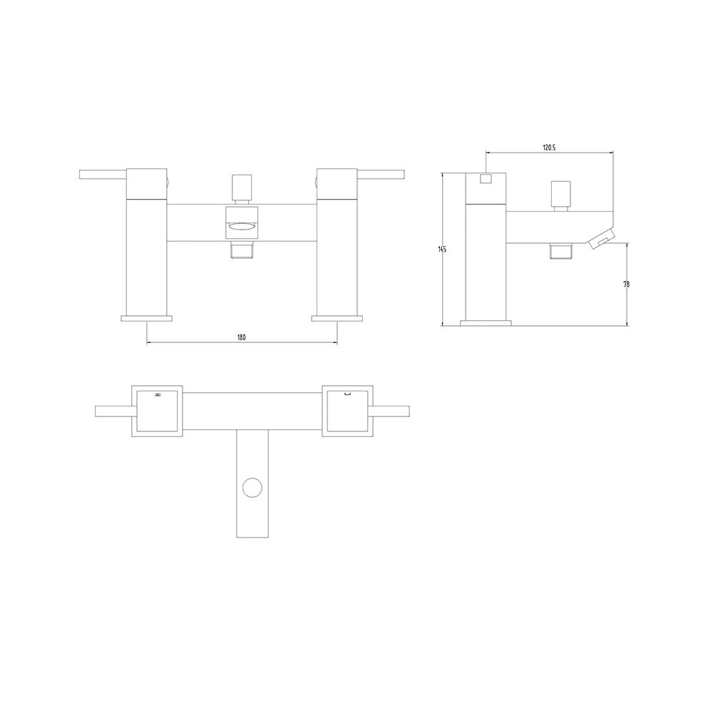 Black Bath shower Mixer Technical Drawing