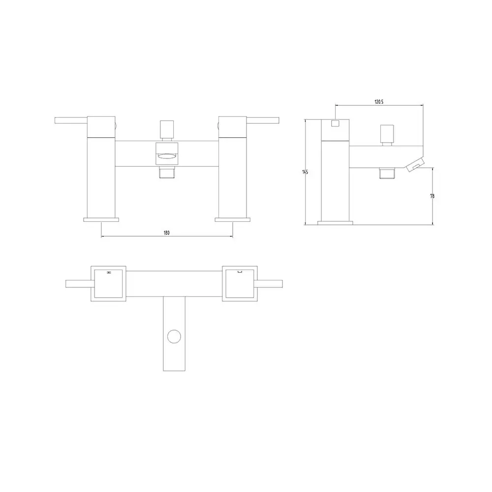 Black Bath shower Mixer Technical Drawing