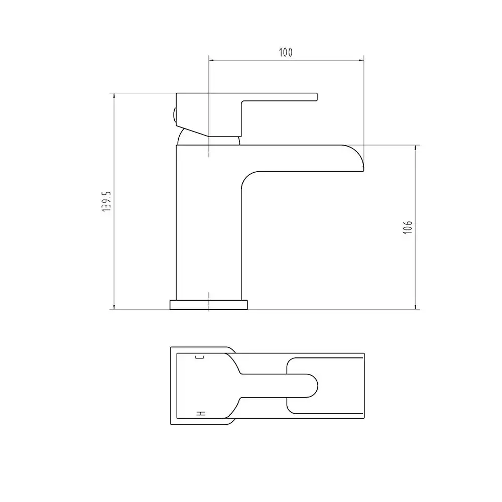 Deluge Basin Mixer Technical Drawing