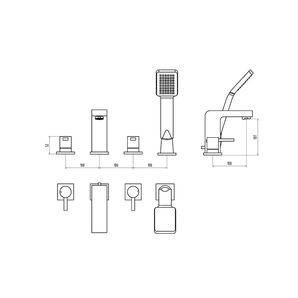 Elysium 4 Hole Bath Shower Mixer Technical Drawing