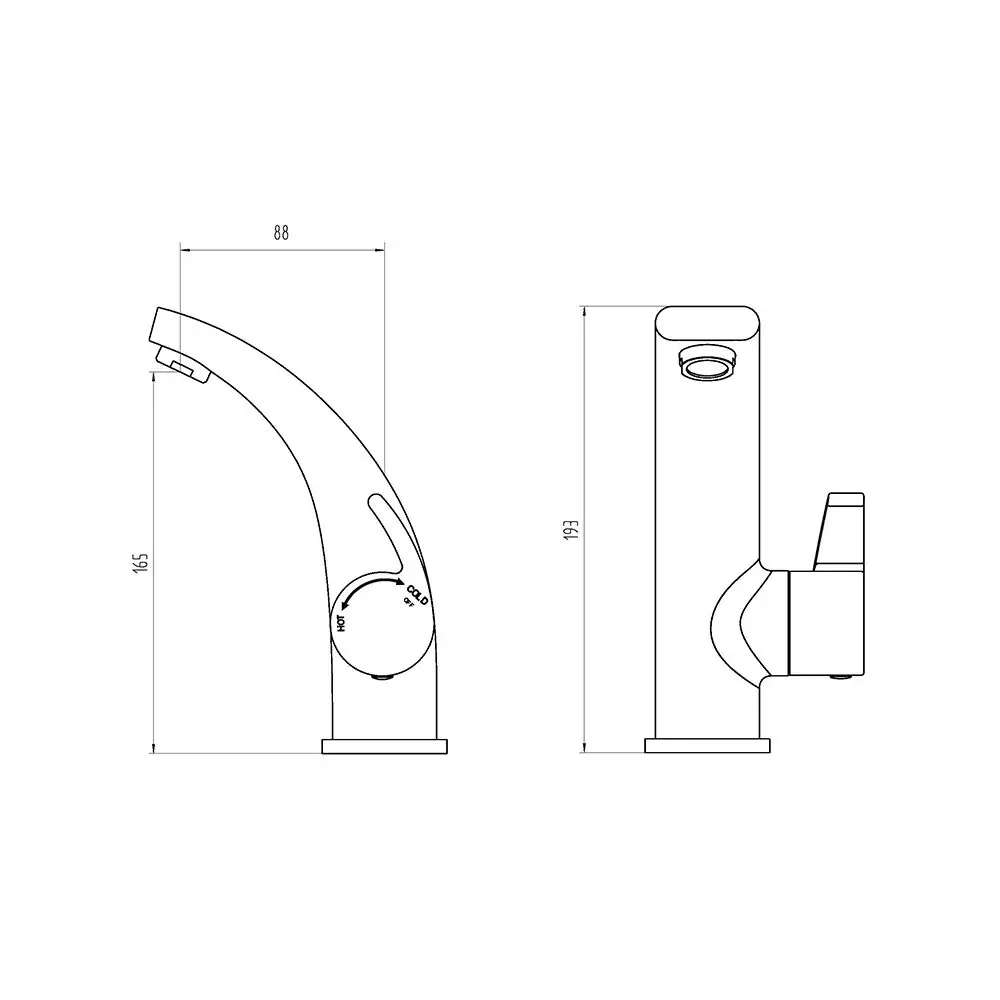 Flume basin Mixer Technical Drawing