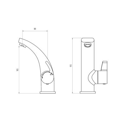 Flume basin Mixer Technical Drawing