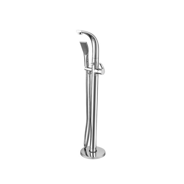 Tall Curved Floor Mounted Bath Filler with hand shower in chrome