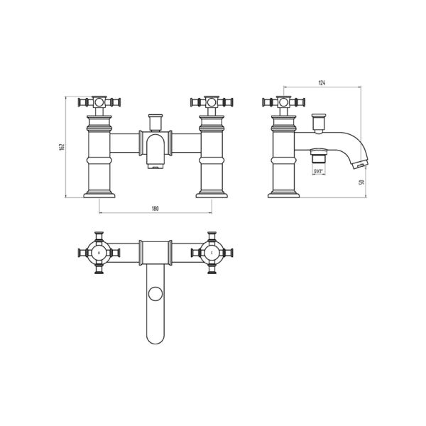 Georgian Bath shower Mixer Technical Drawing