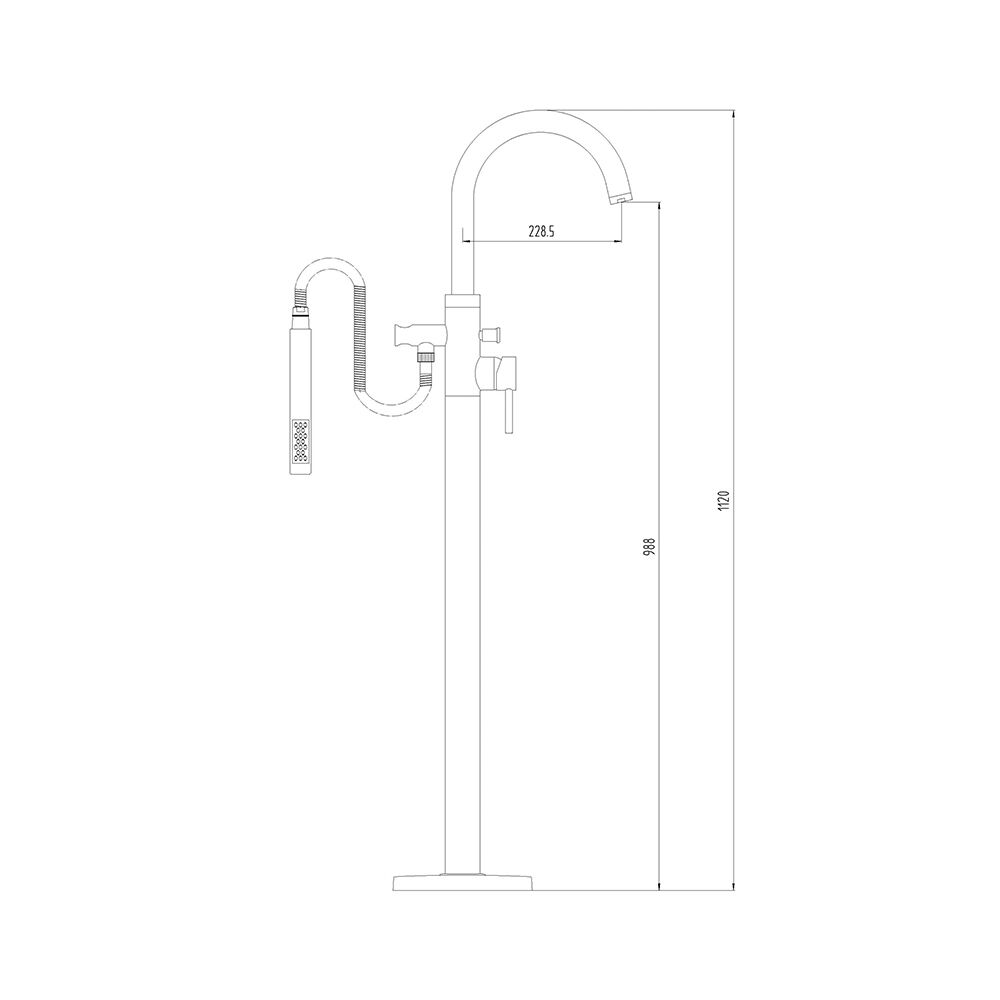 Indigo Floor Mounted Bath Shower Mixer Technical Drawing