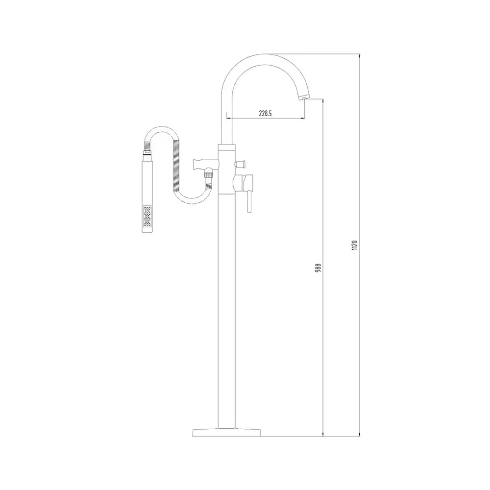 Indigo Floor Mounted Bath Shower Mixer Technical Drawing