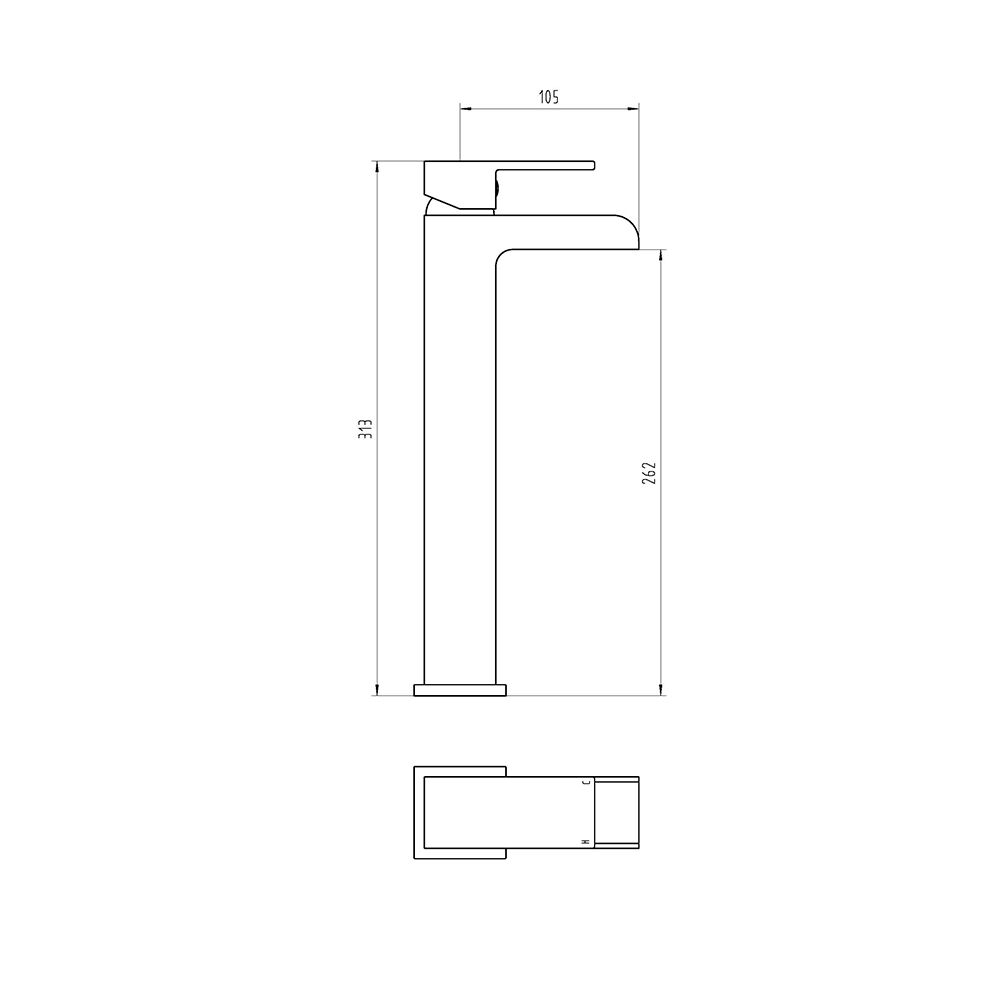 Ingot High Rise Basin Mixer Technical Drawing