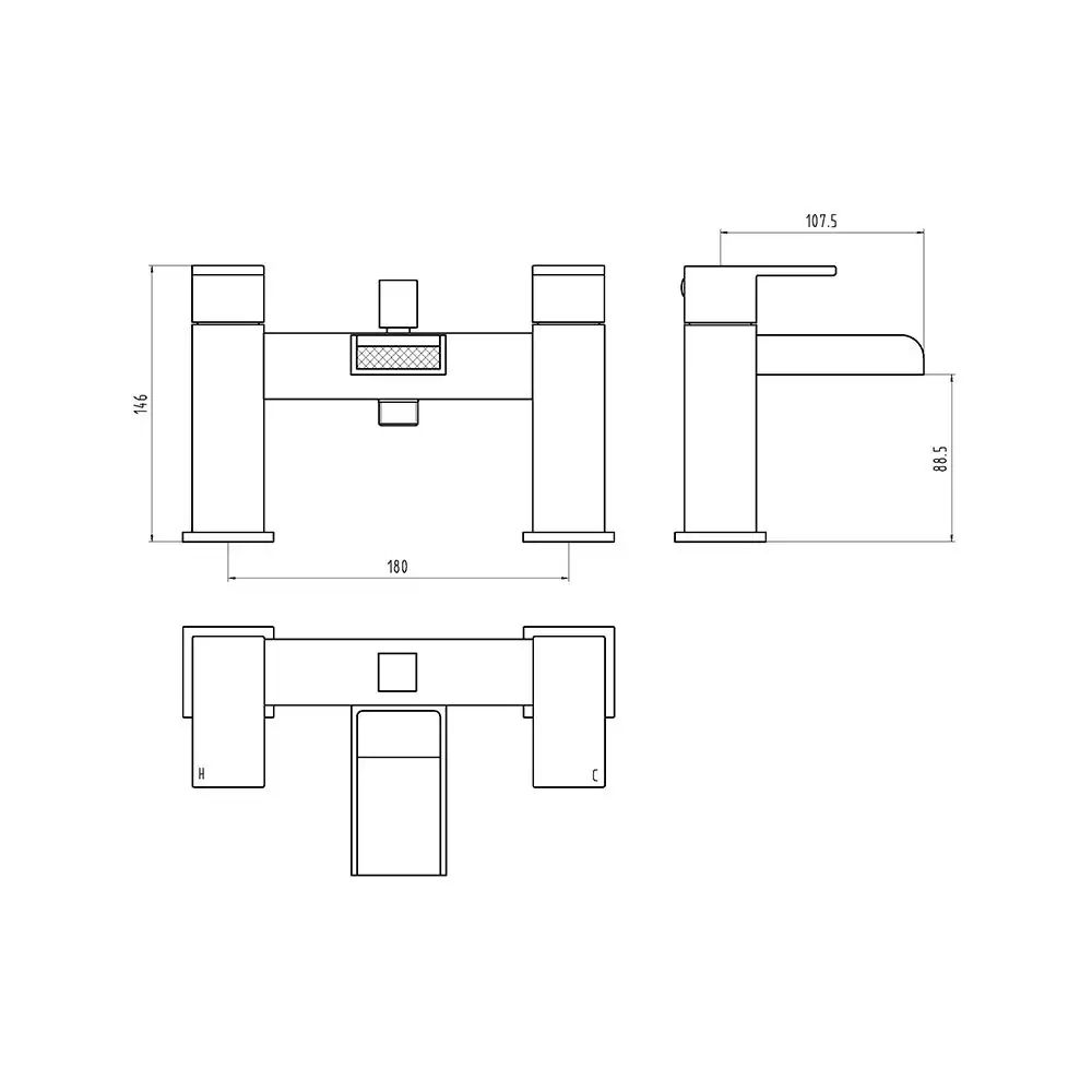 Ingot Bath Shower Mixer Technical Drawing