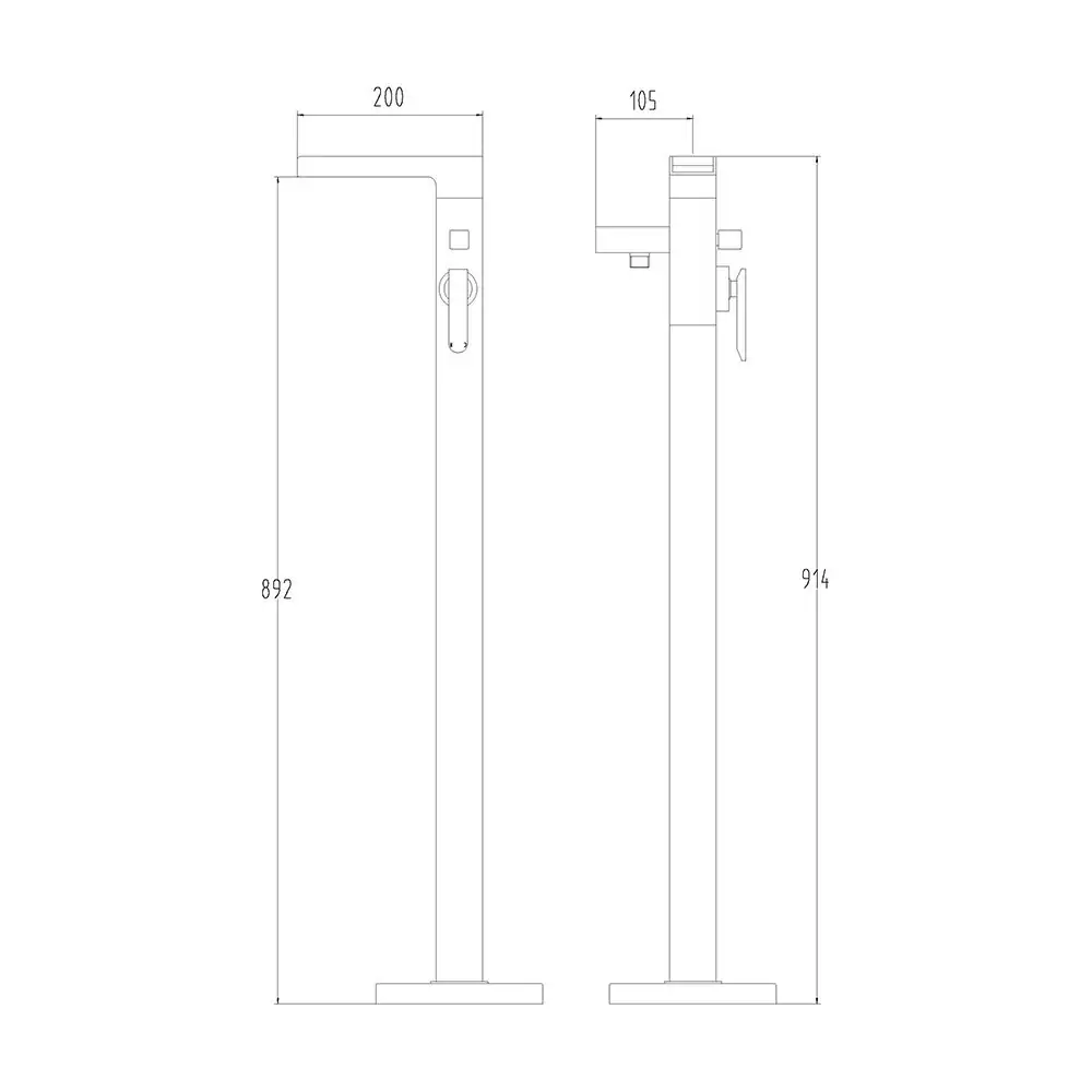 Ingot Floor Mounted Bath Shower Mixer Technical Drawings