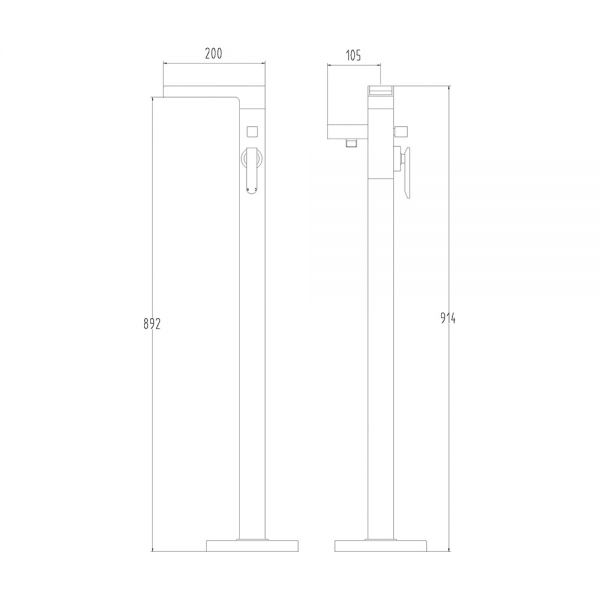 Ingot Floor Mounted Bath Shower Mixer Technical Drawings