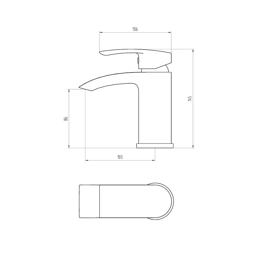 Milla Basin Mixer Technical Drawing