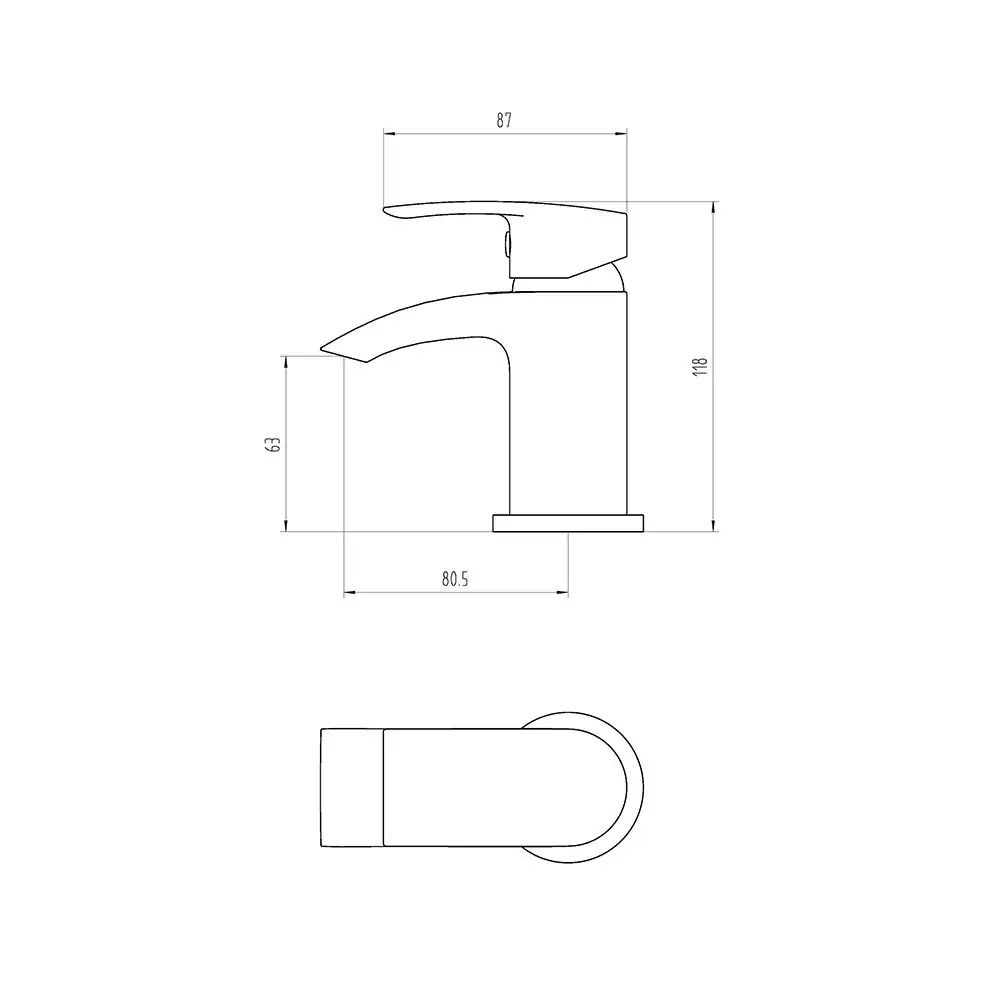 Milla Mini Basin Mixer Technical Drawing