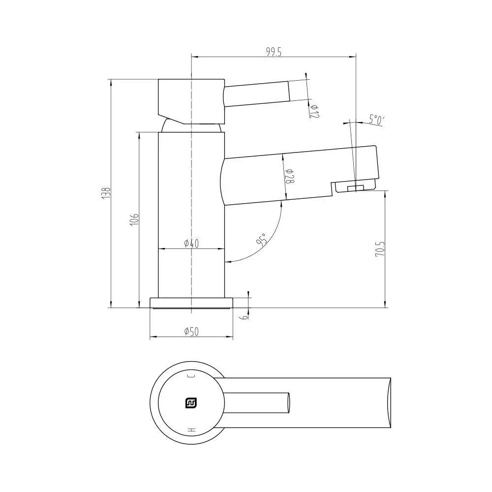 The Tap Factory Indigo Basin Mixer Technical Line Drawing