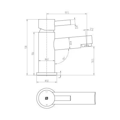 The Tap Factory Indigo Basin Mixer Technical Line Drawing