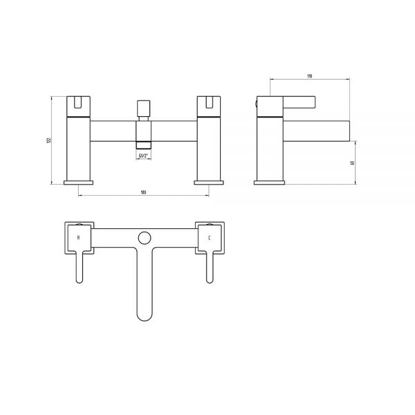 The Tap Factory Vertu Bath Filler Technical Drawing