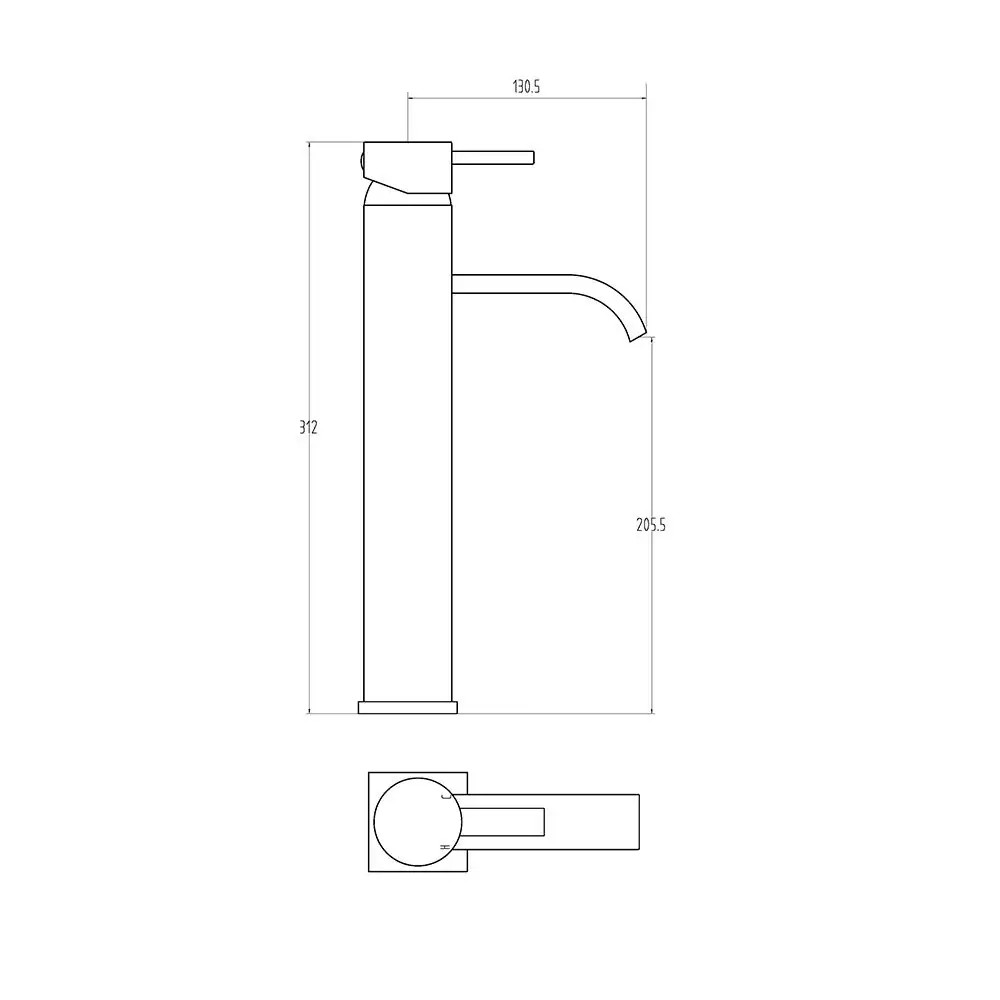 Clove High Rise Basin Mixer Technical Drawing