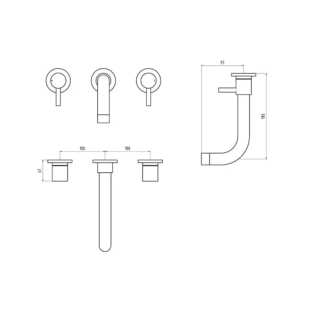 Indigo Wall mounted Basin Mixer Technical Drawing