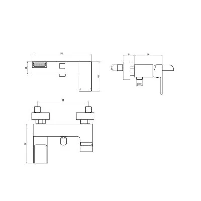 Ingot Wall Mounted Bath Shower Mixer technical Drawings