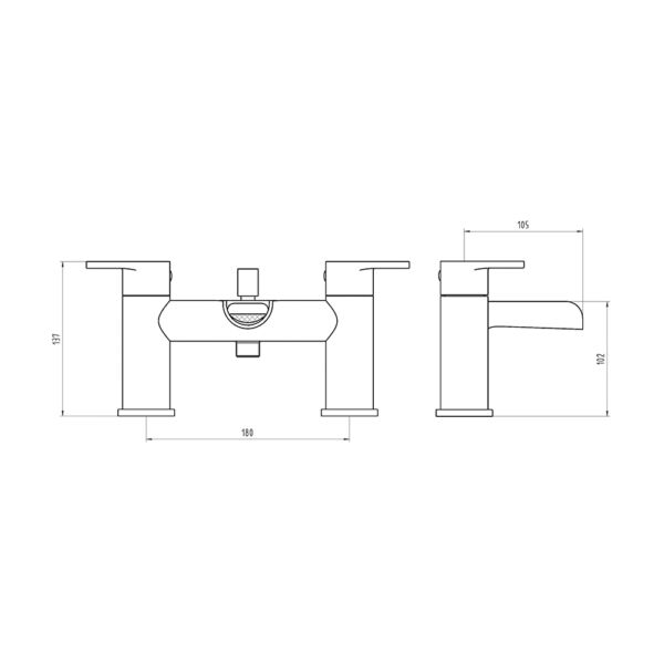 The Tap Factory Spa Bath Shower Mixer Technical Drawing