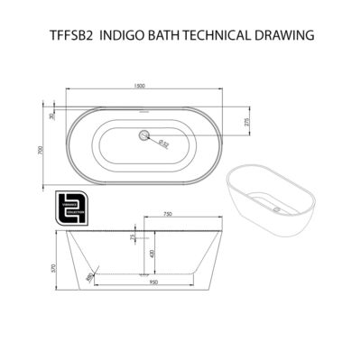 The Tap Factory Indigo 1500 Free Standing Bath Technical Drawing