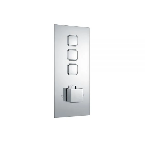 Square three button diverter shower valve in chrome.