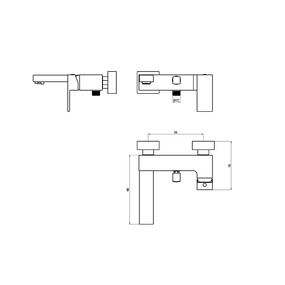 Maxx Wall Mounted Bath Shower Mixer Technical Drawing