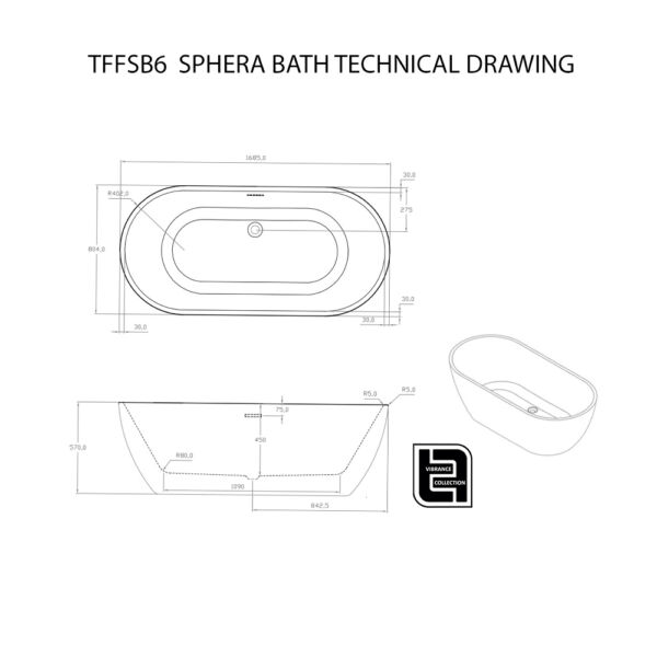 The Tap Factory Sphera 1700 Free Standing Bath Technical Drawing