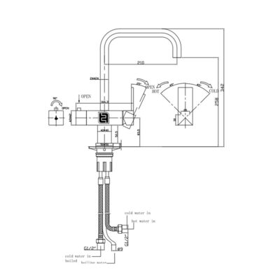 The Tap Factory Line Drawing for Tetra instant hot tap.