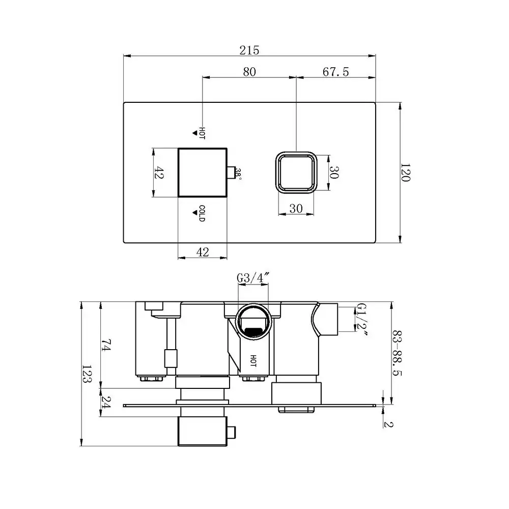 The Tap Factory !ngot Shower Valve 1 Way Technical Drawing