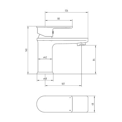 The Tap Factory Zircon Basin Mixer Technical Drawing