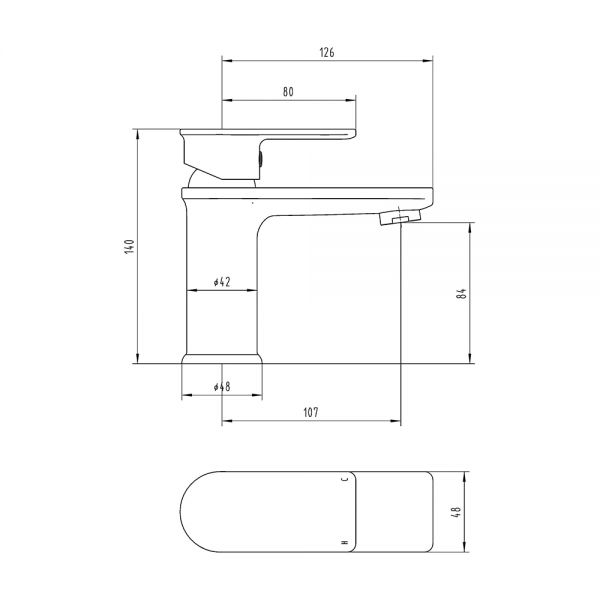 The Tap Factory Zircon Basin Mixer Technical Drawing