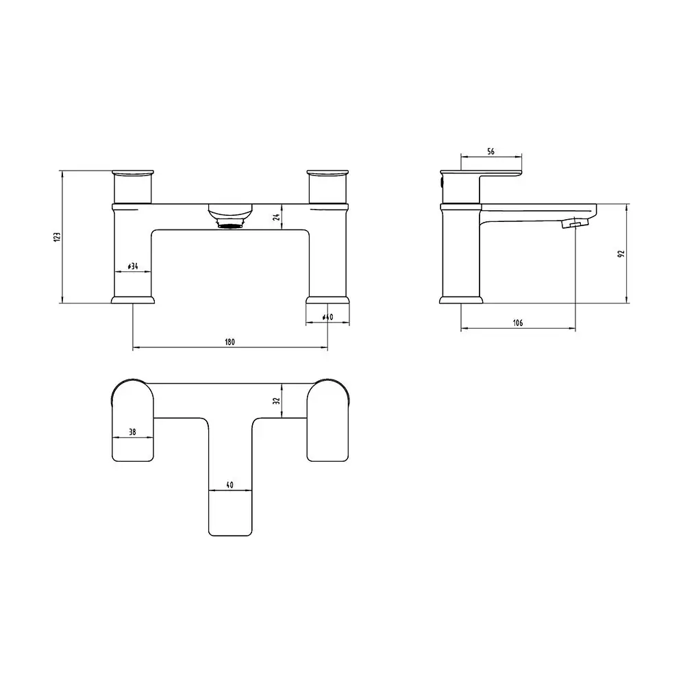 The Tap Factory Zircon Bath Filler Technical Drawing