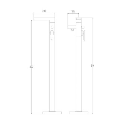 The Tap Factory Ingot Floor Mounted Bath Shower Mixer Technical Drawing