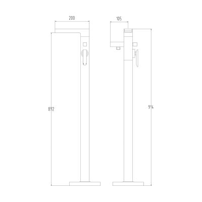 The Tap Factory Ingot Floor Mounted Bath Shower Mixer Technical Drawing