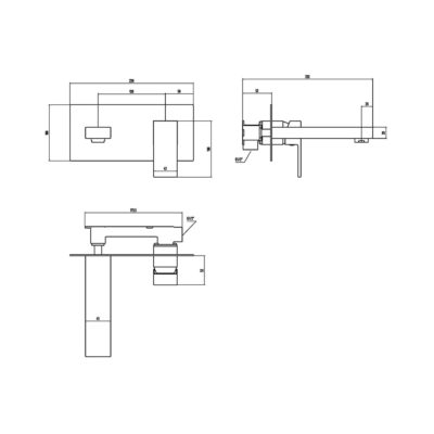 The Tap Factory Tone Wall Mounted Basin Mixer Technical Drawings