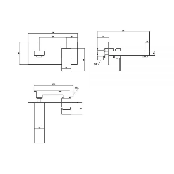 The Tap Factory Tone Wall Mounted Basin Mixer Technical Drawings