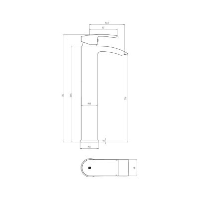 The Tap Factory Milla High Rise Basin Mixer Technical Line Drawing