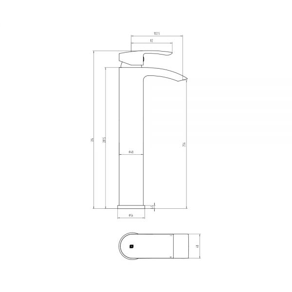 The Tap Factory Milla High Rise Basin Mixer Technical Line Drawing