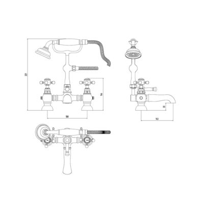 The Tap Factory Vogue Bath Shower Mixer Technical Drawing