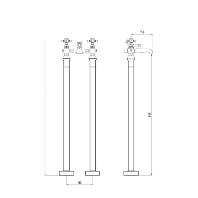 The Tap Factory Vogue Floor Mounted Bath Filler Technical Drawing
