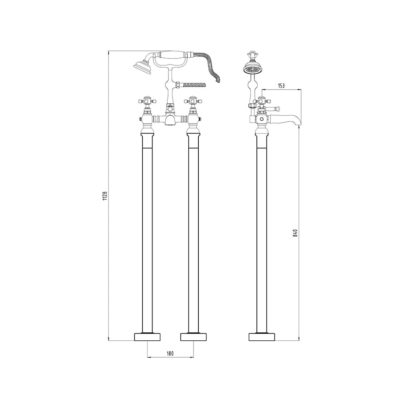 The Tap Factory Vogue Floor Mounted Bath Shower Mixer Technical Drawing