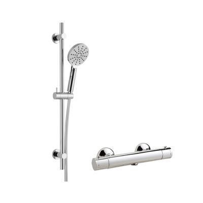 Round exposed shower valve with round circular mobile shower head on a slide rail