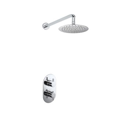 Round concealed shower valve with wall mounted round rain shower head in chrome