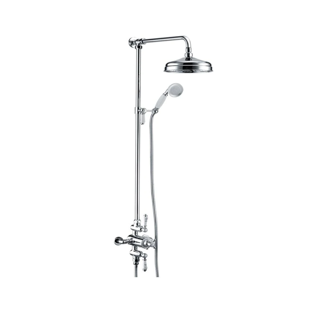 Traditional complete shower pole with hand held shower and fixed rain head